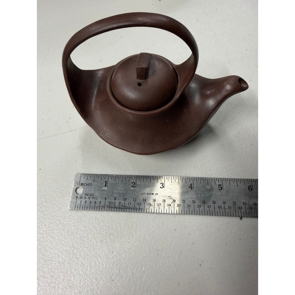 Vintage Yixing Zisha Clay Teapot Sculptural Bridge Handle Purple Sand Teaware